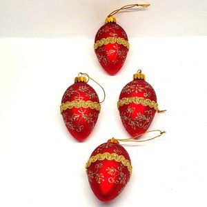 Vintage Red Gold Egg Glass Christmas Ornaments UT Unique Treasures 3" Lot Set x4